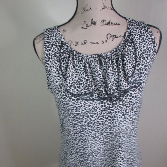 Liz Claiborne Sleeveless Blouse S Animal Print Ruffle Collar - Picture 3 of 8